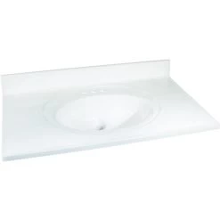Foremost WS-2237 Vanity Top, 37 In OAL, 22 In OAW, Marble, Solid White, Oval Bowl, Countertop Edge
