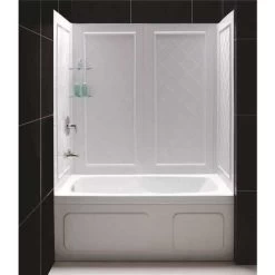 DreamLine SHBW-1360603-01 QWALL-Tub 28-32 In. D X 56 To 60 In. W X 60 In. H Easy Up Adhesive Tub Surround In White