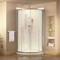 DreamLine DL-6153-01FR Prime 36 In. X 36 In. X 76.75 In. H Corner Framed Sliding Shower Enclosure In Chrome With Base And Back Walls