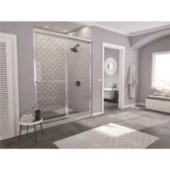 Coastal Shower Doors 1642.70B-C Newport 42 In. To 43.625 In. X 70 In. Framed Sliding Shower Door With Towel Bar In Chrome And Clear Glass