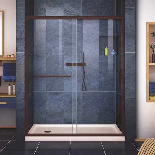 DreamLine DL-6971L-22-06 Infinity-Z 32 In. X 60 In. Semi-Frameless Sliding Shower Door In Oil Rubbed Bronze With Left Drain Base In Biscuit 3 DreamLine DL-6971L-22-06 Infinity-Z 32 In. X 60 In. Semi-Frameless Sliding Shower Door In Oil Rubbed Bronze With Left Drain Base In Biscuit