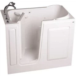 American Standard 3559089 GELCOAT WALK-IN BATH, WHIRLPOOL, LEFT-HAND WITH QUICK DRAIN AND FAUCET, WHITE, 28 IN. X 48 IN