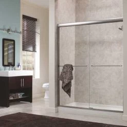 Foremost CVSS4872-CL-SV Cove 48 In. X 72 In. H Semi-Framed Sliding Shower Door In Silver With 1/4 In. Clear Glass