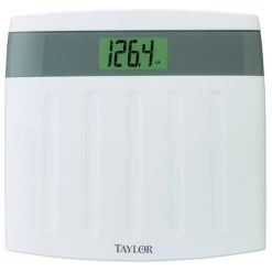 TAYLOR 73564012 Bathroom Scale, 350 Lb Capacity, LCD Display, White, 12.56 In OAW, 12.13 In OAD, 2-1/4 In OAH