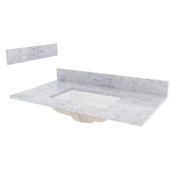 Foremost ST37228CWR Vanity Top, 22 In OAL, 37 In OAW, Marble, Carrara White, Undermount Sink, 1-Bowl, Rectangular Bowl