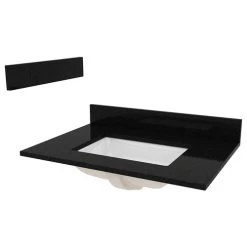 Foremost ST31228BGR Vanity Top, 31 In OAL, 22 In OAW, Granite/Vitreous China, Black Galaxy, 1-Bowl, Rectangular Bowl