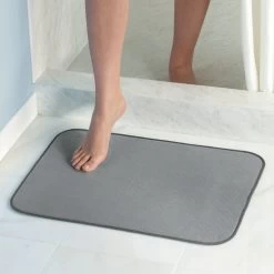 IDesign 16212 Bath Mat InterDry 24" L X 18" W Pewter Microfiber Polyester Pewter