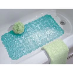 IDesign 80011 Bath Mat 26-1/2" L X 13-1/2" W Blue Vinyl Blue