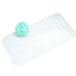 IDesign 80010 Pebble Bath Mat, 26-1/2 In L, 13-3/4 In W, PVC, Clear