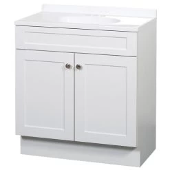 Zenna Home SBC30WW 2-Door Shaker Vanity With Top, Wood, White, Cultured Marble Sink, White Sink