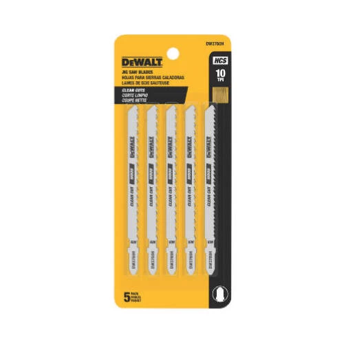 DEWALT DW3760-5 Jig Saw Blade, 1/4 In W, 4 In L, 10 TPI - Pack Of 5 3 DEWALT DW3760-5 Jig Saw Blade, 1/4 In W, 4 In L, 10 TPI - Pack Of 5
