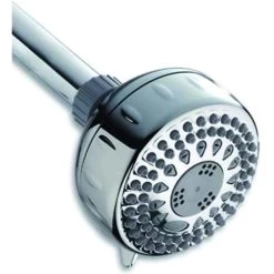 Waterpik TRS-523E PowerSpray+ Series Shower Head, Round, 1.8 Gpm, 1/2 In Connection, NPT, 5-Spray Function, Plastic