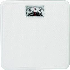 TAYLOR 20005014T Bathroom Scale, 300 Lb Capacity, Analog Display, White, 10-3/4 In OAW, 10.3 In OAD, 1.8 In OAH