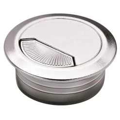 Hafele 429.97.231 Plastic Cable Grommet, Two-Piece, Round With Spring Closure 2 3/8" 60 Mm Plastic, With Spring Loaded, Swivelling Section In Cover, For Workplace Organization, Matt Chrome, Diameter 60 Mm Chrome Colored, Matt